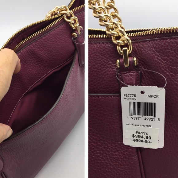 Coach Dark Berry Leather Shoulder Tote Bag - Picture 6 of 16